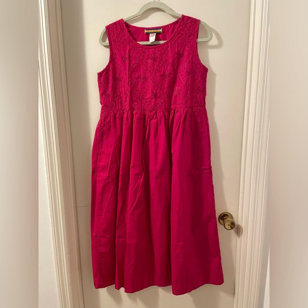 90’s VTG Bryn Connelly 100%Cotton Cottagecore Embroidered Pink Sleeveless  Dress